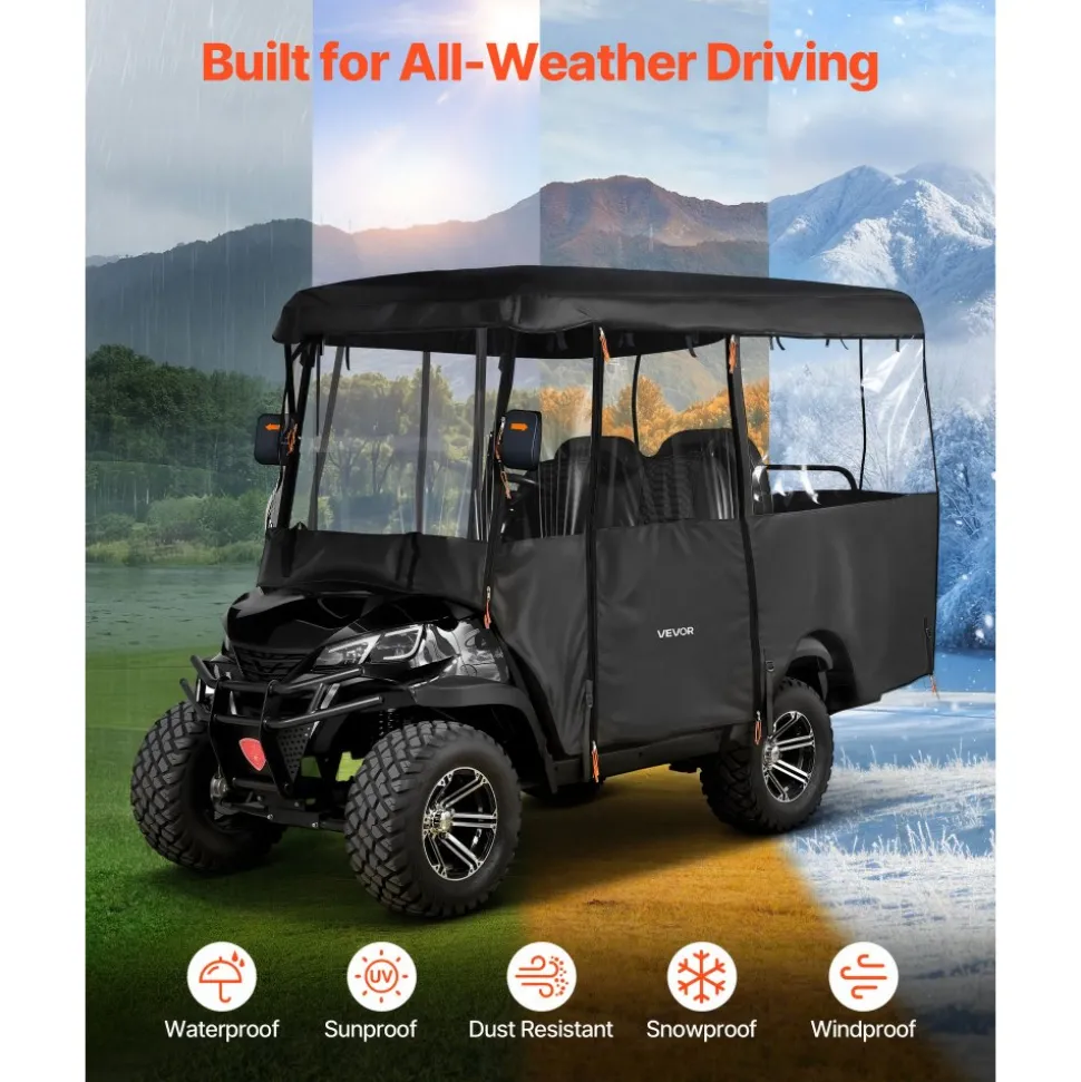 VEVOR Golf Cart Cover, Visible Full-Enclosure 2+2/4 Passenger Golf Cart, 420D Waterproof Oxford Fabric Club Car Cover Fits Most Carts Club Car, Yamaha, EZGO, Honda, PVC Coating & Windproof Hook Design