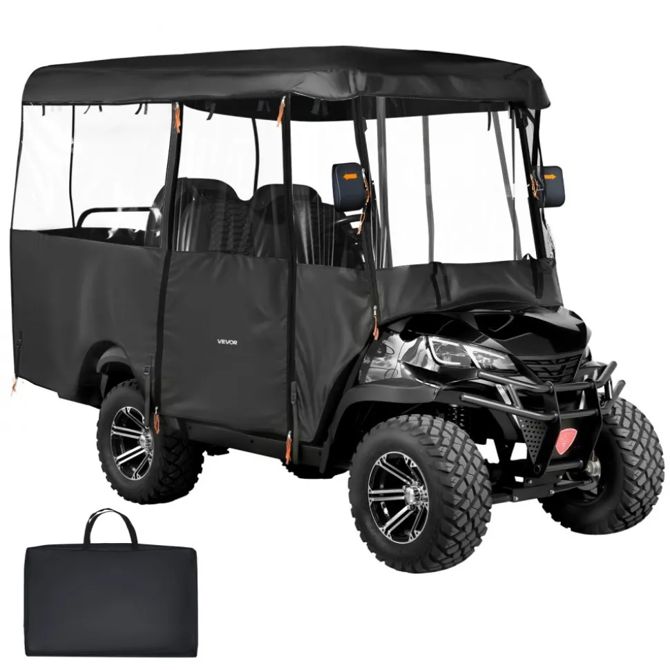 VEVOR Golf Cart Cover, Visible Full-Enclosure 2+2/4 Passenger Golf Cart, 420D Waterproof Oxford Fabric Club Car Cover Fits Most Carts Club Car, Yamaha, EZGO, Honda, PVC Coating & Windproof Hook Design