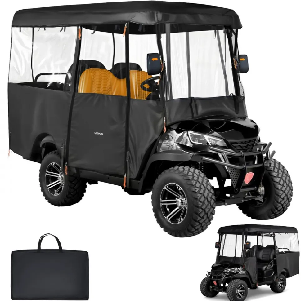 VEVOR Golf Cart Cover, Visible Full-Enclosure 2+2/4 Passenger Golf Cart, 420D Waterproof Oxford Fabric Club Car Cover Fits Most Carts Club Car, Yamaha, EZGO, Honda, PVC Coating & Windproof Hook Design