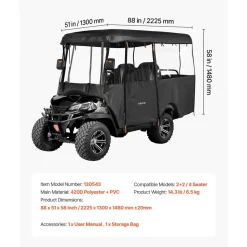 VEVOR Golf Cart Cover, Visible Full-Enclosure 2+2/4 Passenger Golf Cart, 420D Waterproof Oxford Fabric Club Car Cover Fits Most Carts Club Car, Yamaha, EZGO, Honda, PVC Coating & Windproof Hook Design
