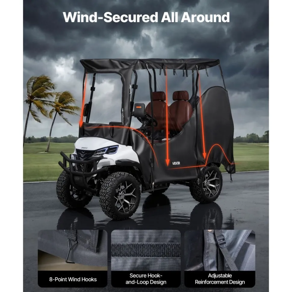 VEVOR Golf Cart Cover, Visible Full-Enclosure 2&2+2 Passenger Golf Cart, 600D Waterproof Oxford Fabric Club Car Cover Fits Most Carts Club Car, Yamaha, EZGO, Honda, PVC Coating & Windproof Hook Design