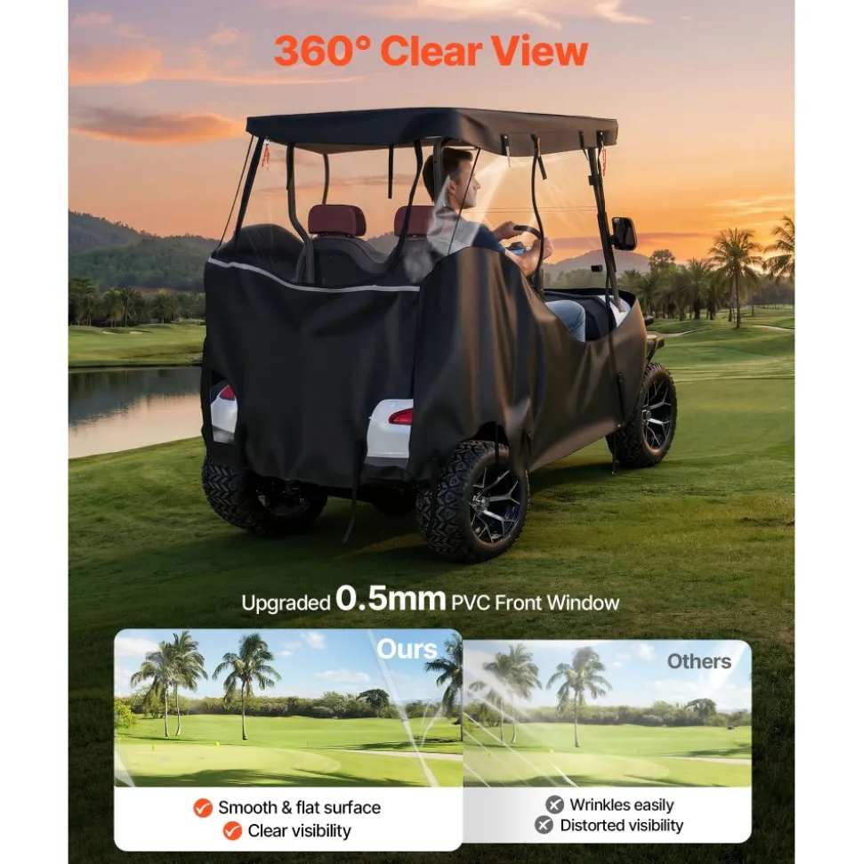 VEVOR Golf Cart Cover, Visible Full-Enclosure 2&2+2 Passenger Golf Cart, 600D Waterproof Oxford Fabric Club Car Cover Fits Most Carts Club Car, Yamaha, EZGO, Honda, PVC Coating & Windproof Hook Design