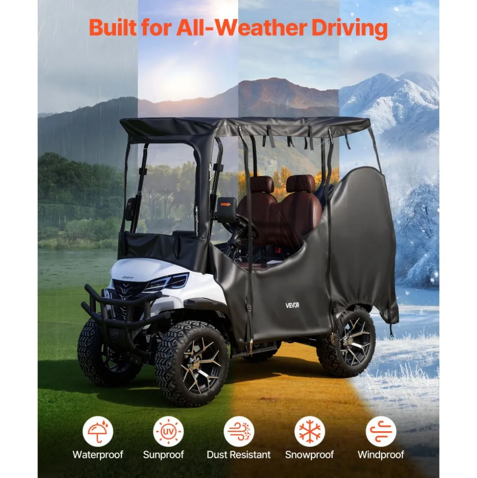 VEVOR Golf Cart Cover, Visible Full-Enclosure 2&2+2 Passenger Golf Cart, 600D Waterproof Oxford Fabric Club Car Cover Fits Most Carts Club Car, Yamaha, EZGO, Honda, PVC Coating & Windproof Hook Design