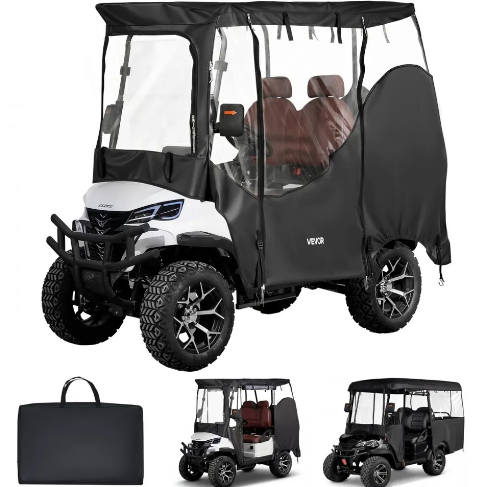 VEVOR Golf Cart Cover, Visible Full-Enclosure 2&2+2 Passenger Golf Cart, 600D Waterproof Oxford Fabric Club Car Cover Fits Most Carts Club Car, Yamaha, EZGO, Honda, PVC Coating & Windproof Hook Design