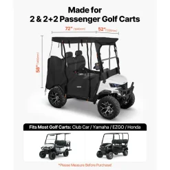 VEVOR Golf Cart Cover, Visible Full-Enclosure 2+2/4 Passenger Golf Cart, 600D Waterproof Oxford Fabric Club Car Cover Fits Most Carts Club Car, Yamaha, EZGO, Honda, PVC Coating & Windproof Hook Design