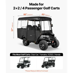VEVOR Golf Cart Cover, Visible Full-Enclosure 2+2/4 Passenger Golf Cart, 420D Waterproof Oxford Fabric Club Car Cover Fits Most Carts Club Car, Yamaha, EZGO, Honda, PVC Coating & Windproof Hook Design
