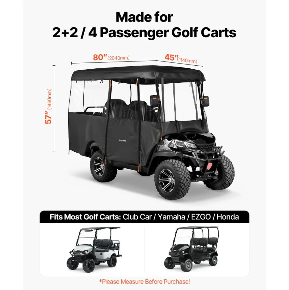 VEVOR Golf Cart Cover, Visible Full-Enclosure 2+2/4 Passenger Golf Cart, 420D Waterproof Oxford Fabric Club Car Cover Fits Most Carts Club Car, Yamaha, EZGO, Honda, PVC Coating & Windproof Hook Design