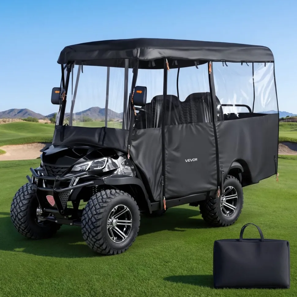 VEVOR Golf Cart Cover, Visible Full-Enclosure 2+2/4 Passenger Golf Cart, 420D Waterproof Oxford Fabric Club Car Cover Fits Most Carts Club Car, Yamaha, EZGO, Honda, PVC Coating & Windproof Hook Design