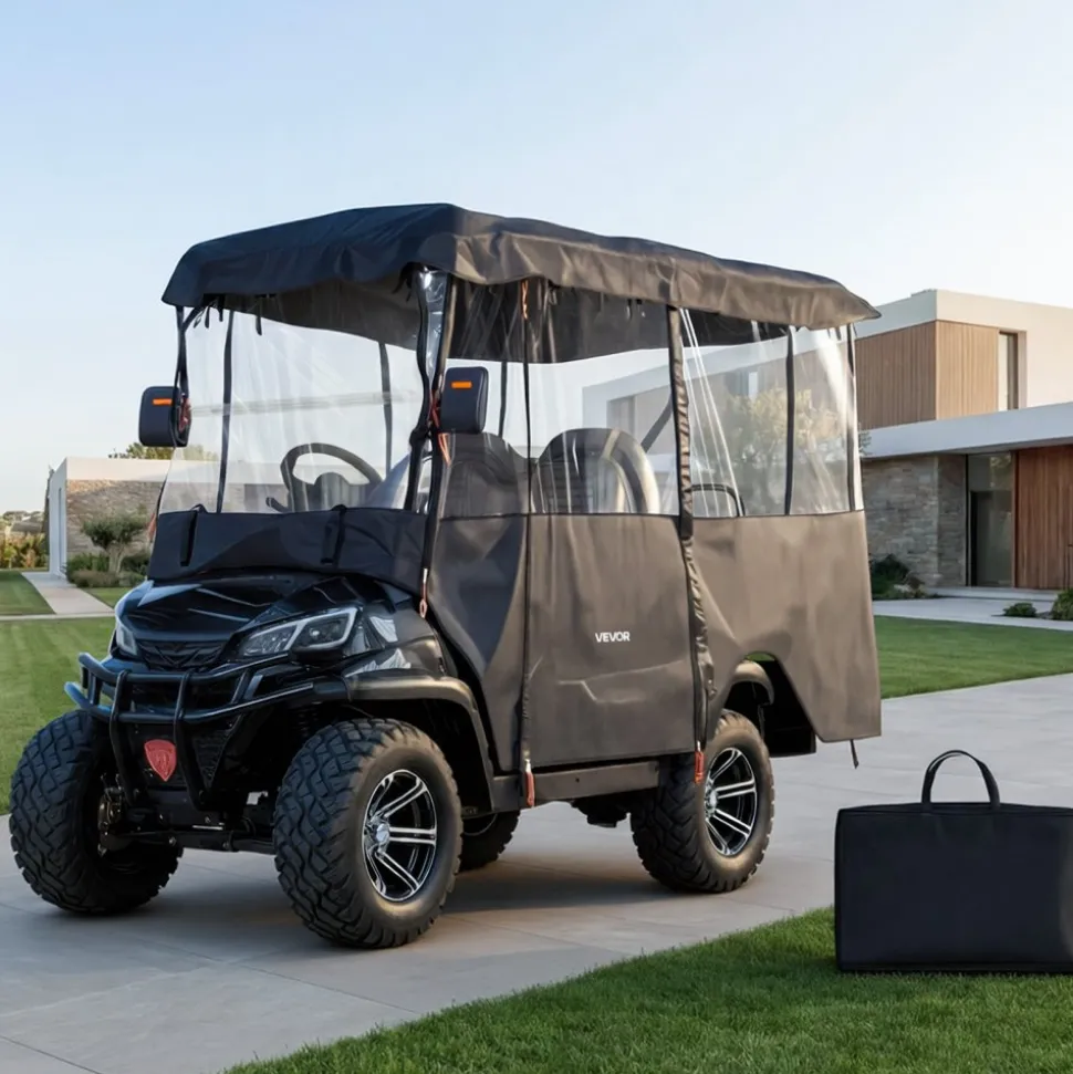 VEVOR Golf Cart Cover, Visible Full-Enclosure 2+2/4 Passenger Golf Cart, 420D Waterproof Oxford Fabric Club Car Cover Fits Most Carts Club Car, Yamaha, EZGO, Honda, PVC Coating & Windproof Hook Design