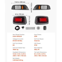 VEVOR Golf Cart Light Kit, 12V, LED Headlight and Taillight Kit with Wiring Harness, Switch, Zip Ties, ABS Housing, High-Brightness, Waterproof and Dustproof, Suitable for Club Car DS 1993-Up Models