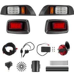 VEVOR Golf Cart Light Kit, 12 Volt, Street Legal LED Headlight and Tail Light Kit with Wiring Harness, Turn Signals, Hazard Light, Switch Horn, Brake Pad, Zip Ties, ABS Housing, for EZGO TXT 1996-2013