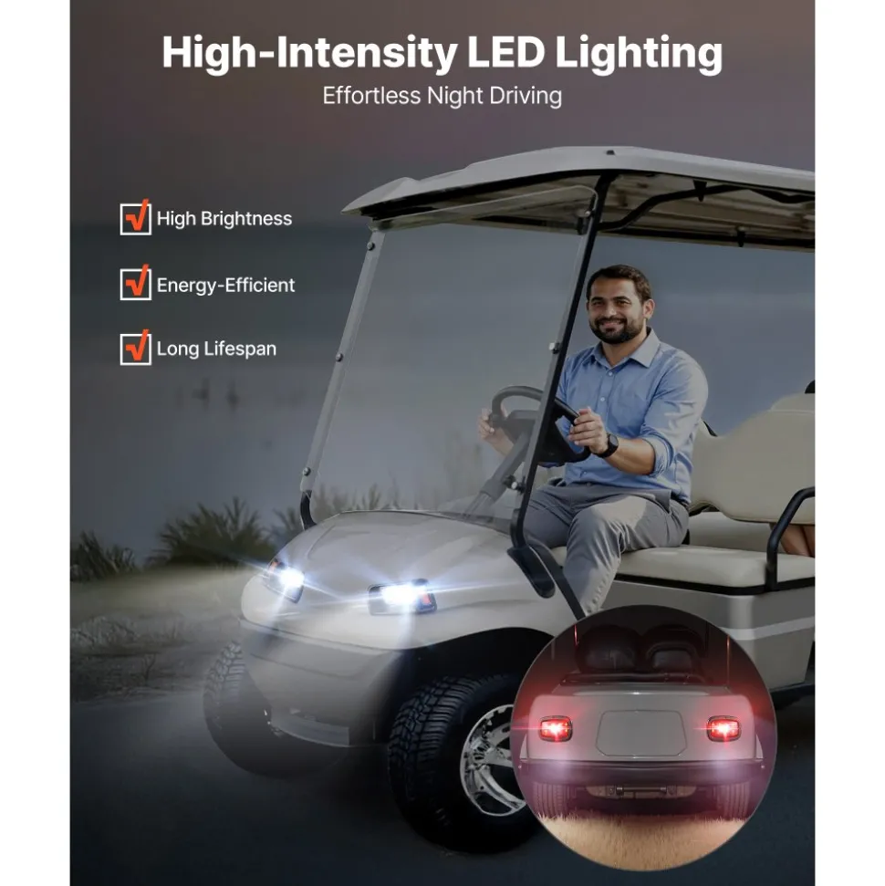 VEVOR Golf Cart Light Kit, 12 Volt, LED Headlight and Tail Light Kit with Wiring Harness, Switch, Zip Ties, ABS Housing, High-Brightness, Waterproof and Dustproof, Fit for EZGO TXT 1996-2013 Models