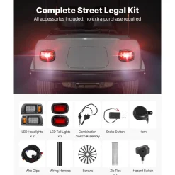 VEVOR Golf Cart Light Kit, 12 Volt, LED Headlight and Tail Light Kit with Wiring Harness, Switch, Zip Ties, ABS Housing, High-Brightness, Waterproof and Dustproof, Fit for EZGO TXT 1996-2013 Models