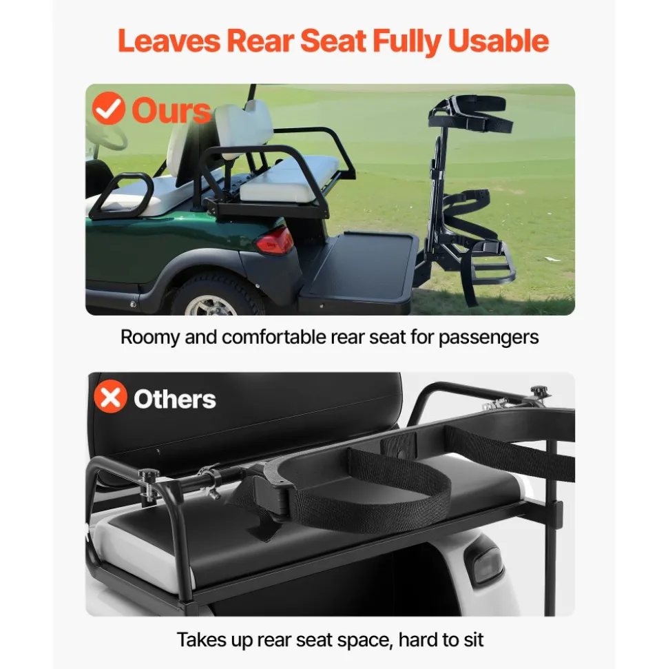 VEVOR Golf Cart Rear Seat Bag Holder, 27.1 x 15.6 x 29.7 inch, Compatible with Most Golf Carts with Rear Seat Grab Bar, Space-Saving Carbon Steel Bag Holder Bracket, No-Drilling Installation, Black