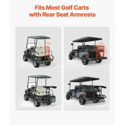 VEVOR Golf Cart Rear Seat Bag Holder, 27.1 x 15.6 x 29.7 inch, Compatible with Most Golf Carts with Rear Seat Grab Bar, Space-Saving Carbon Steel Bag Holder Bracket, No-Drilling Installation, Black