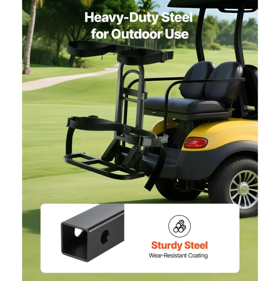 VEVOR Golf Cart Rear Seat Bag Holder, 27.1 x 15.6 x 29.7 inch, Compatible with Most Golf Carts with Rear Seat Grab Bar, Space-Saving Carbon Steel Bag Holder Bracket, No-Drilling Installation, Black