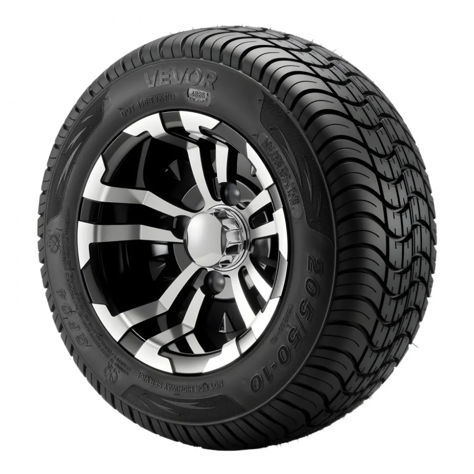 VEVOR Golf Cart Wheels, 10" 205/50-10 Black Aluminum Alloy Golf Cart Tires and Wheels Combo (Set of 4) Fit Club Car, EZGO, Yamaha, 4 Ply Rubber 4-Lug Lawn Mower Tires & Rims, 675 lbs Load, All-Terrain