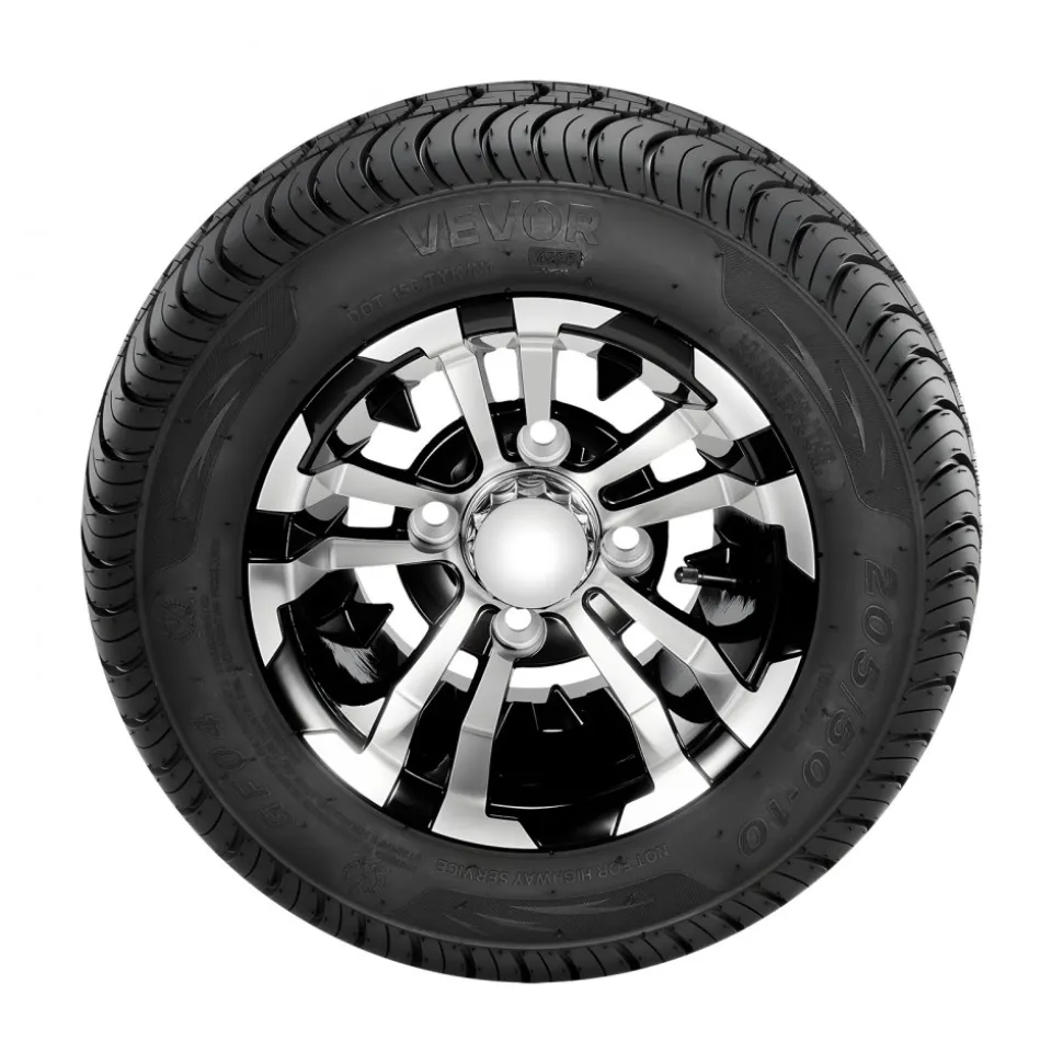 VEVOR Golf Cart Wheels, 10" 205/50-10 Black Aluminum Alloy Golf Cart Tires and Wheels Combo (Set of 4) Fit Club Car, EZGO, Yamaha, 4 Ply Rubber 4-Lug Lawn Mower Tires & Rims, 675 lbs Load, All-Terrain