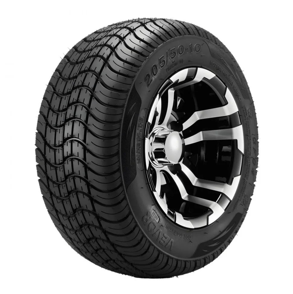 VEVOR Golf Cart Wheels, 10" 205/50-10 Black Aluminum Alloy Golf Cart Tires and Wheels Combo (Set of 4) Fit Club Car, EZGO, Yamaha, 4 Ply Rubber 4-Lug Lawn Mower Tires & Rims, 675 lbs Load, All-Terrain