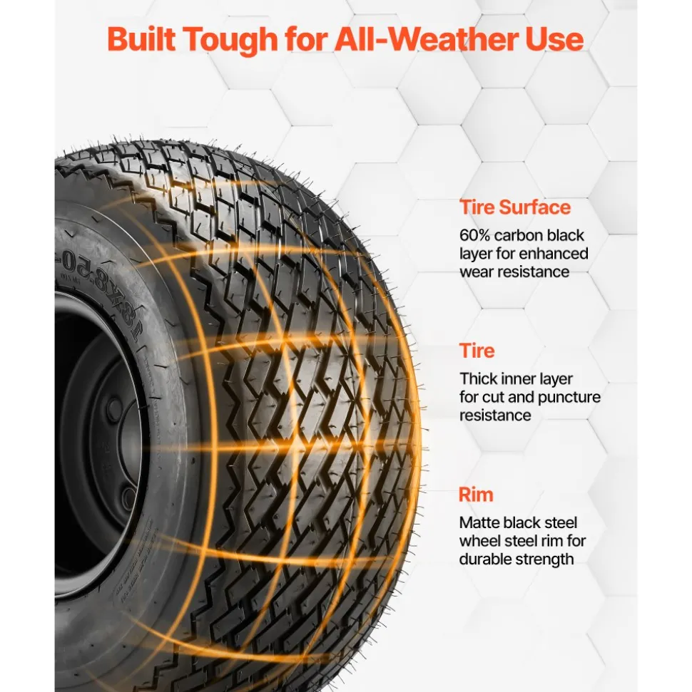 VEVOR Golf Cart Wheels, 8" 18x8.50-8 Black Steel Golf Cart Tires and Wheels Combo (Set of 4) Fit Club Car, EZGO, Yamaha, 4 Ply Rubber 4-Lug Lawn Mower Tires & Rims Assembly, 800 lbs Load, All-Terrain