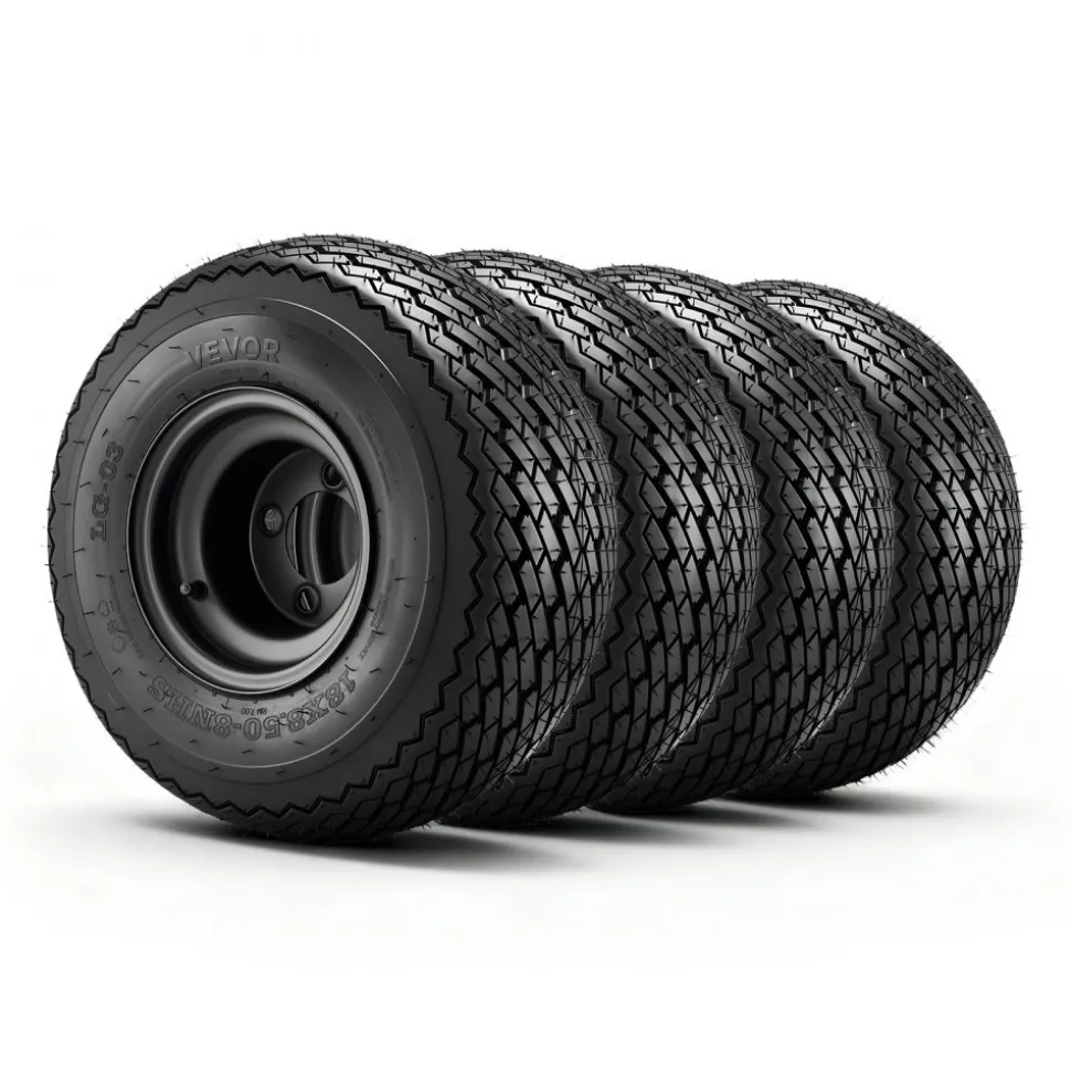 VEVOR Golf Cart Wheels, 8" 18x8.50-8 Black Steel Golf Cart Tires and Wheels Combo (Set of 4) Fit Club Car, EZGO, Yamaha, 4 Ply Rubber 4-Lug Lawn Mower Tires & Rims Assembly, 800 lbs Load, All-Terrain
