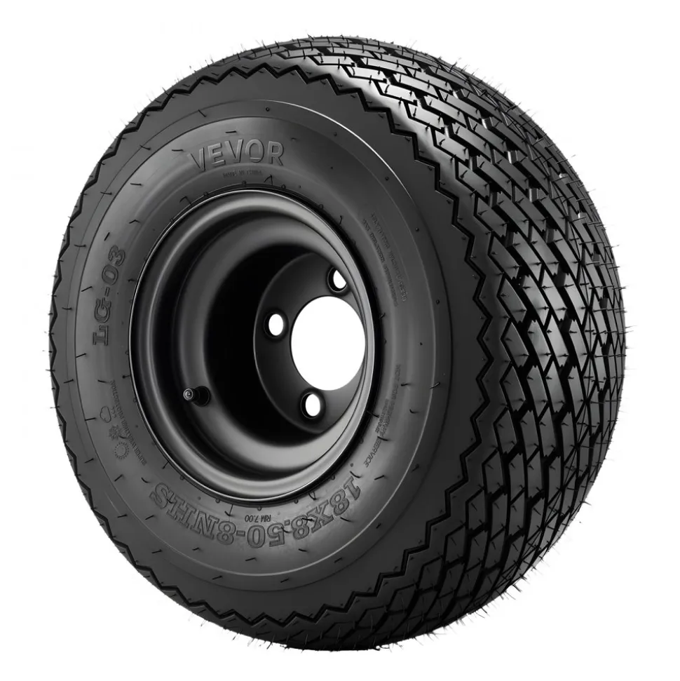 VEVOR Golf Cart Wheels, 8" 18x8.50-8 Black Steel Golf Cart Tires and Wheels Combo (Set of 4) Fit Club Car, EZGO, Yamaha, 4 Ply Rubber 4-Lug Lawn Mower Tires & Rims Assembly, 800 lbs Load, All-Terrain