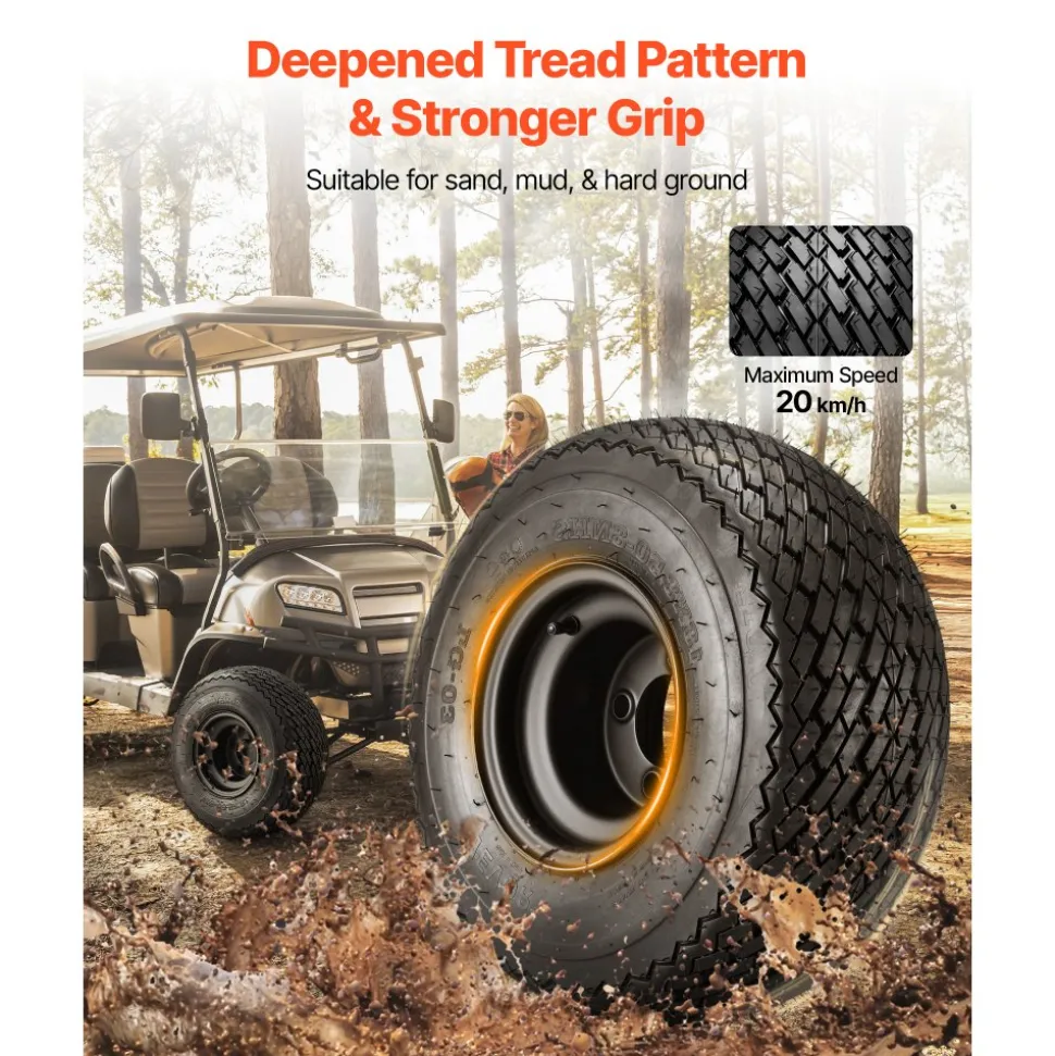 VEVOR Golf Cart Wheels, 8" 18x8.50-8 Black Steel Golf Cart Tires and Wheels Combo (Set of 4) Fit Club Car, EZGO, Yamaha, 4 Ply Rubber 4-Lug Lawn Mower Tires & Rims Assembly, 800 lbs Load, All-Terrain