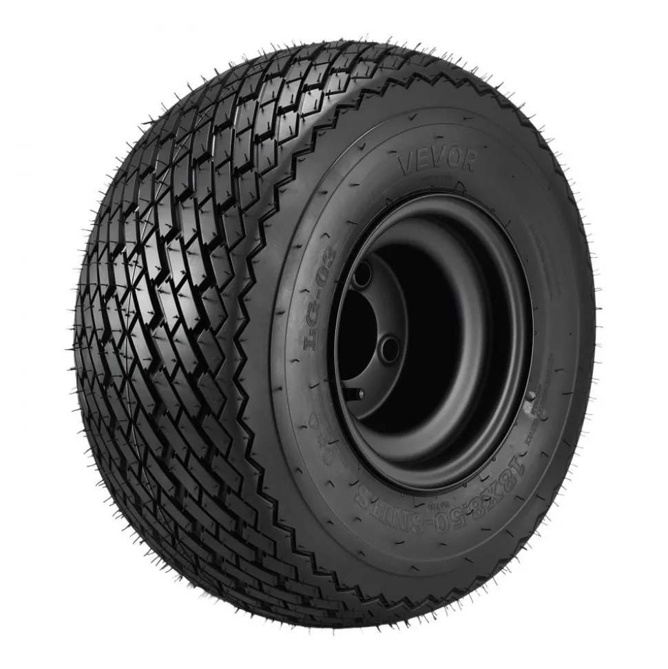 VEVOR Golf Cart Wheels, 8" 18x8.50-8 Black Steel Golf Cart Tires and Wheels Combo (Set of 4) Fit Club Car, EZGO, Yamaha, 4 Ply Rubber 4-Lug Lawn Mower Tires & Rims Assembly, 800 lbs Load, All-Terrain