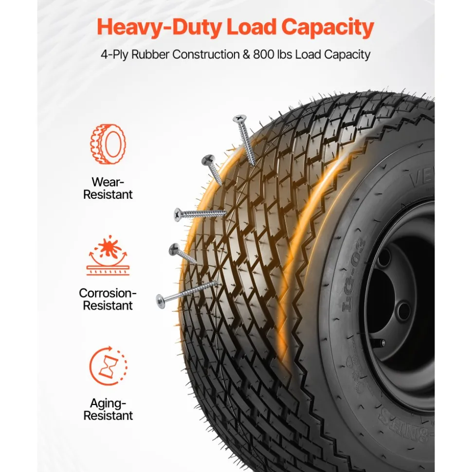 VEVOR Golf Cart Wheels, 8" 18x8.50-8 Black Steel Golf Cart Tires and Wheels Combo (Set of 4) Fit Club Car, EZGO, Yamaha, 4 Ply Rubber 4-Lug Lawn Mower Tires & Rims Assembly, 800 lbs Load, All-Terrain