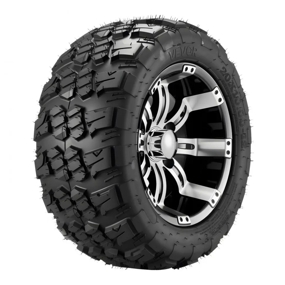 VEVOR Golf Cart Wheels, 12" 20x10-12 Black Aluminum Alloy Golf Cart Tires and Wheels Combo (Set of 4) Fit Club Car, EZGO, Yamaha, 4 Ply Rubber 4-Lug Lawn Mower Tires & Rims, 800 lbs Load, All-Terrain