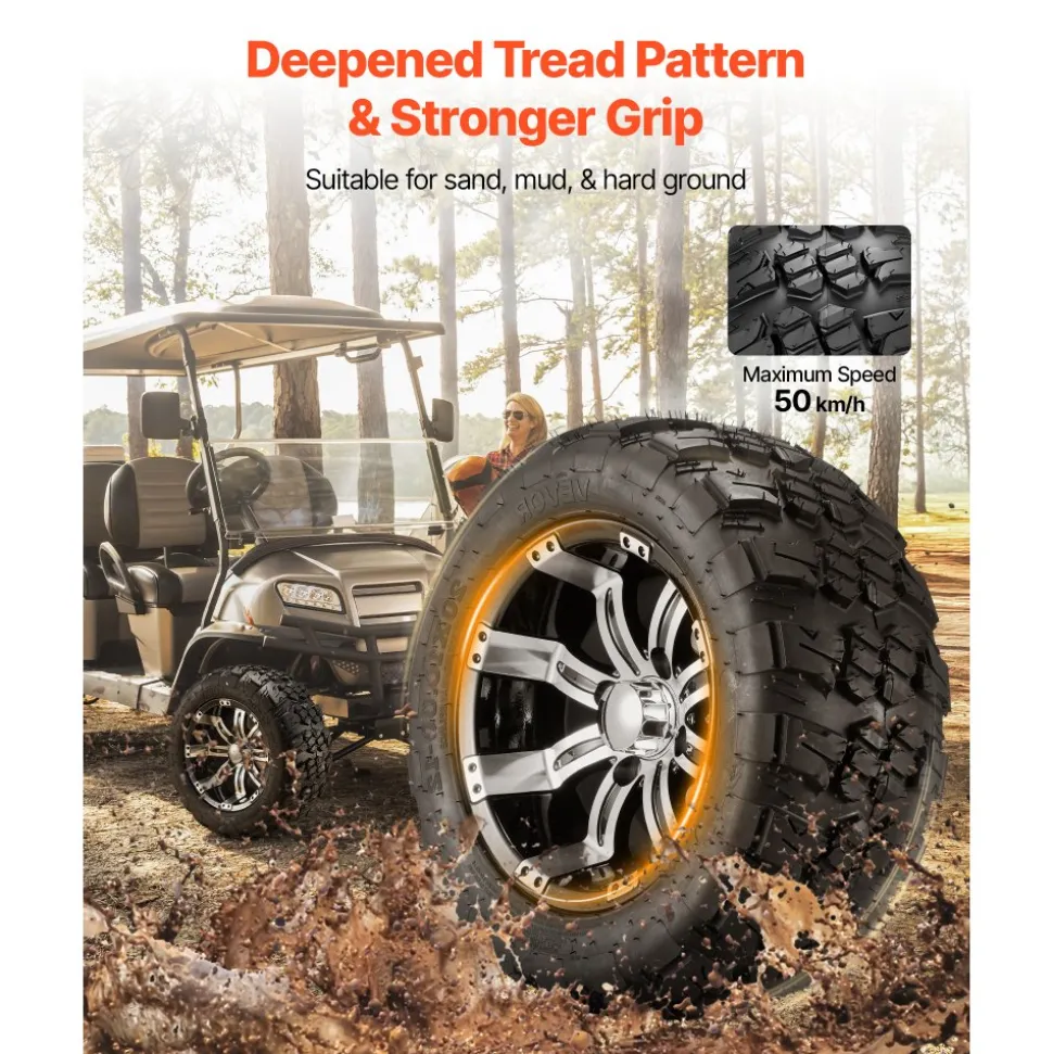 VEVOR Golf Cart Wheels, 12" 20x10-12 Black Aluminum Alloy Golf Cart Tires and Wheels Combo (Set of 4) Fit Club Car, EZGO, Yamaha, 4 Ply Rubber 4-Lug Lawn Mower Tires & Rims, 800 lbs Load, All-Terrain