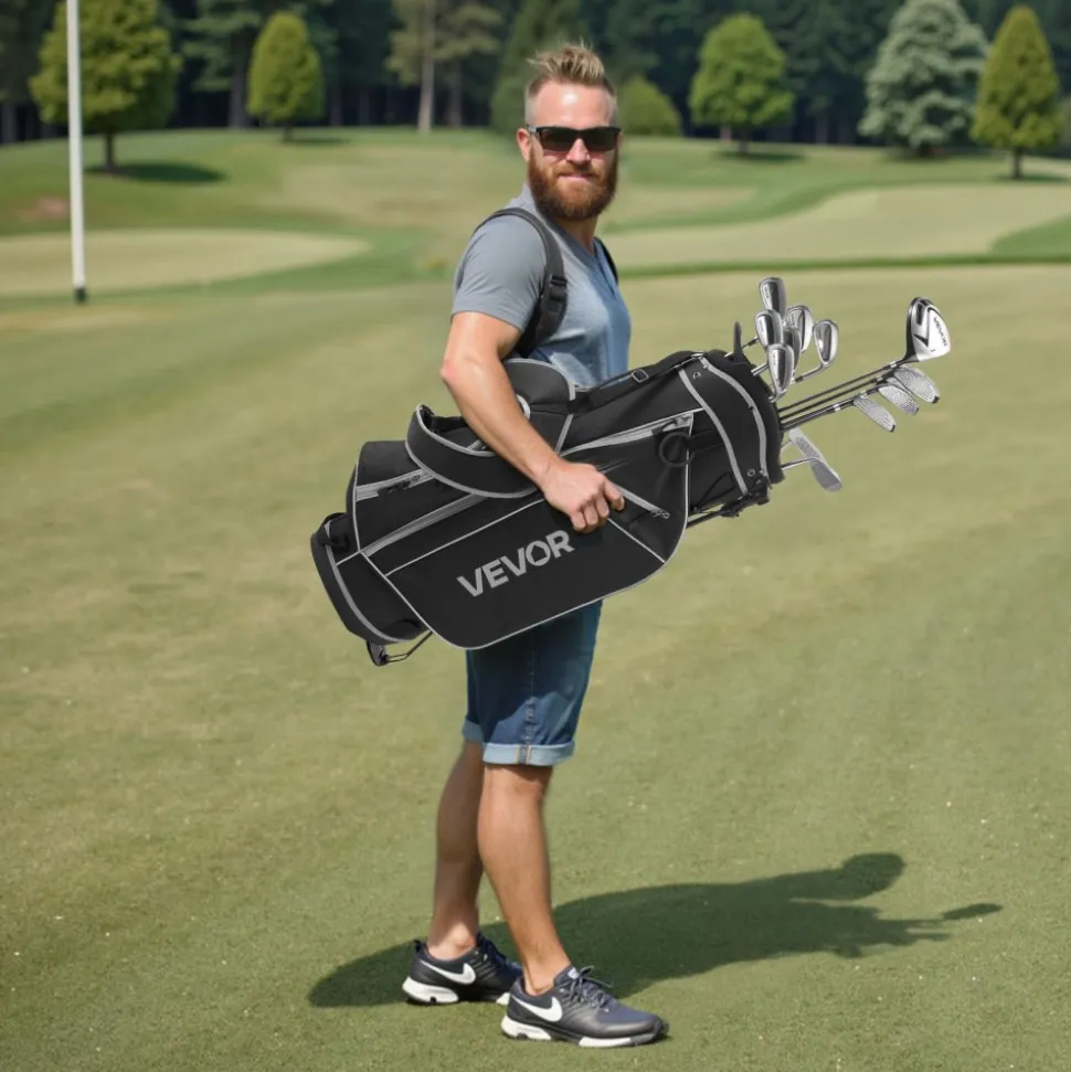 VEVOR Golf Club Set, 12 Pieces Men's Complete Golf Club Set Right Handed with 460CC #1 Driver, #3 & 5 Fairway Wood, #4 Hybrid, #5/#6/#7/#8/#9/#PW/#SW Irons, L-Shaped Putter, Golf Stand Bag, Black