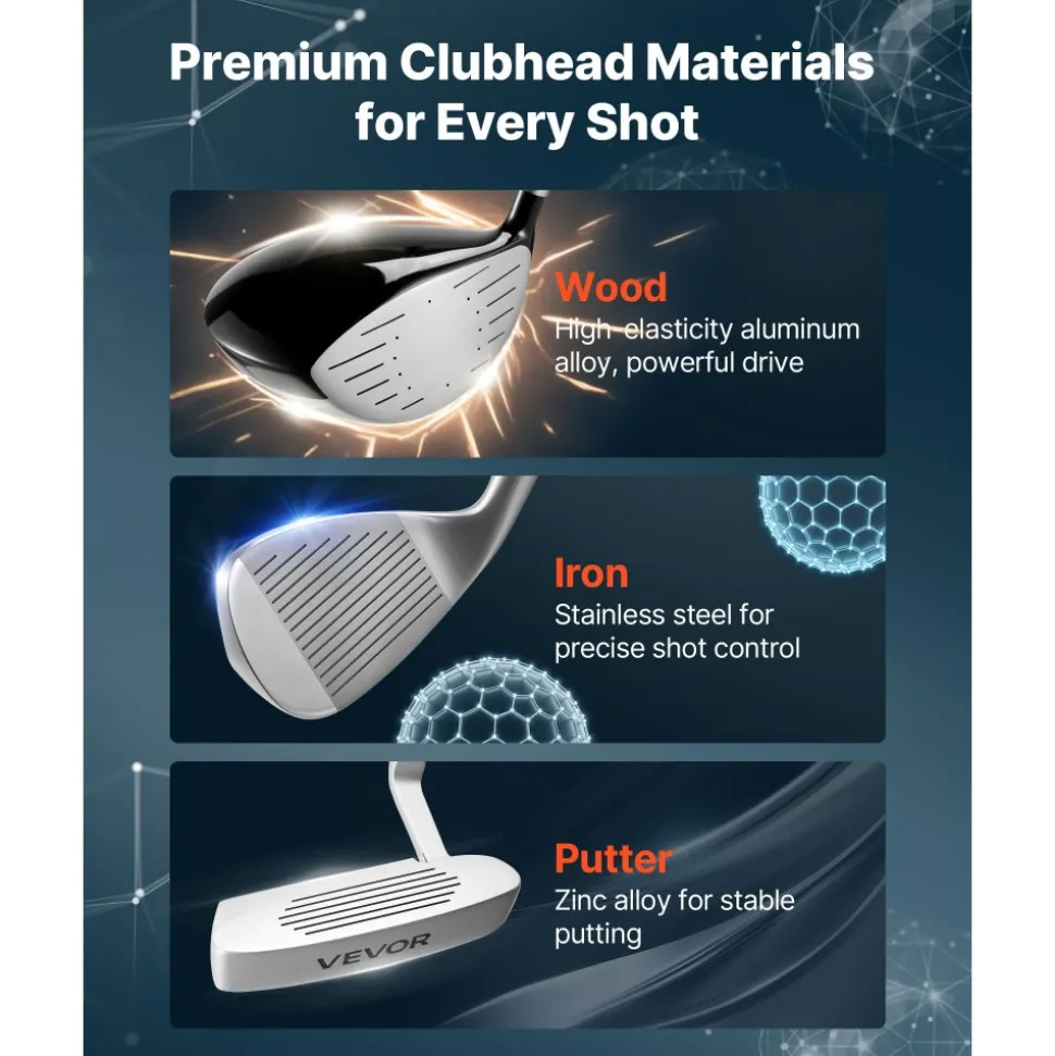 VEVOR Golf Club Set, 12 Pieces Men's Complete Golf Club Set Right Handed with 460CC #1 Driver, #3 & 5 Fairway Wood, #4 Hybrid, #5/#6/#7/#8/#9/#PW/#SW Irons, L-Shaped Putter, Golf Stand Bag, Black