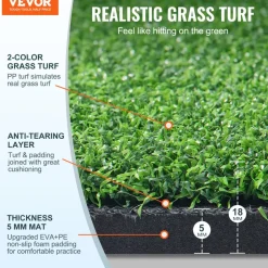 VEVOR Golf Hitting Mat, 5x4ft Artificial Turf Golf Hitting Mat, Golf Hitting Training Aids with 10 Golf Balls, 9 Golf Tees, Golf Practice Hitting Mat for Backyard Driving Indoor Outdoor Training