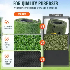 VEVOR Golf Hitting Mat, 5x4ft Artificial Turf Golf Hitting Mat, Golf Hitting Training Aids with 10 Golf Balls, 9 Golf Tees, Golf Practice Hitting Mat for Backyard Driving Indoor Outdoor Training
