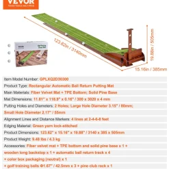 VEVOR Golf Putting Mat, 2 Hole Indoor Golf Putting Green, Wrinkle-Free Golf Training Aid, Mini Golf Set with Auto-Ball Return, Alignment Guide, 3 Ball, Wood Base, Game Practice Gift for Home Office