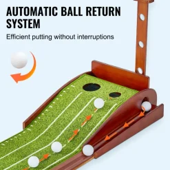 VEVOR Golf Putting Mat, 2 Hole Indoor Golf Putting Green, Wrinkle-Free Golf Training Aid, Mini Golf Set with Auto-Ball Return, Alignment Guide, 3 Ball, Wood Base, Game Practice Gift for Home Office