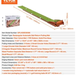 VEVOR Golf Putting Mat, 5 Hole Indoor Golf Putting Green, Wrinkle-Free Golf Training Aid, Mini Golf Set  with Auto-Ball Return, Alignment Guide, 3 Ball, Wood Base, Game Practice Gift for Home Offic