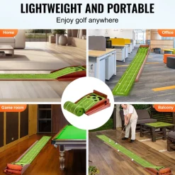 VEVOR Golf Putting Mat, 5 Hole Indoor Golf Putting Green, Wrinkle-Free Golf Training Aid, Mini Golf Set  with Auto-Ball Return, Alignment Guide, 3 Ball, Wood Base, Game Practice Gift for Home Offic