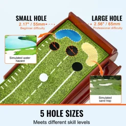 VEVOR Golf Putting Mat, 5 Hole Indoor Golf Putting Green, Wrinkle-Free Golf Training Aid, Mini Golf Set  with Auto-Ball Return, Alignment Guide, 3 Ball, Wood Base, Game Practice Gift for Home Offic