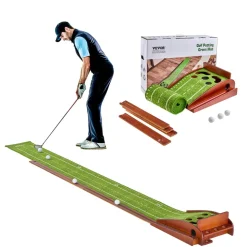 VEVOR Golf Putting Mat, 5 Hole Indoor Golf Putting Green, Wrinkle-Free Golf Training Aid, Mini Golf Set  with Auto-Ball Return, Alignment Guide, 3 Ball, Wood Base, Game Practice Gift for Home Offic