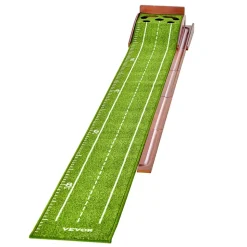 VEVOR Golf Putting Mat, 5 Hole Indoor Golf Putting Green, Wrinkle-Free Golf Training Aid, Mini Golf Set  with Auto-Ball Return, Alignment Guide, 3 Ball, Wood Base, Game Practice Gift for Home Offic