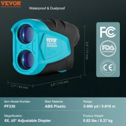VEVOR Golf Rangefinder, 900 Yards Laser Golfing Hunting Range Finder, 6X Magnification Distance Measuring, Golfing Accessory with External Magnet Mount, High-Precision Flag Lock, Slope, and Batteries