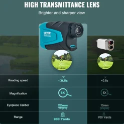 VEVOR Golf Rangefinder, 900 Yards Laser Golfing Hunting Range Finder, 6X Magnification Distance Measuring, Golfing Accessory with External Magnet Mount, High-Precision Flag Lock, Slope, and Batteries