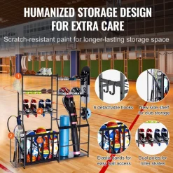 VEVOR Golf Storage Garage Organizer, 2 Golf Bag Storage Stand Holder and Other Sports Equipment Storage Rack, Outdoor Steel Ball Cart, Sports Gear and Toys Storage Shelves with Baskets & Hooks, Black