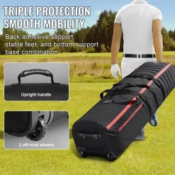 VEVOR Golf Travel Bag, Outdoors Soft-Sided Golf Travel Cover Case, Heavy Duty 1000D Nylon Wear-Resistant, Padded Golf Luggage Case Cover with Wheels, Foldable Golf Club Storage Bag for Airlines