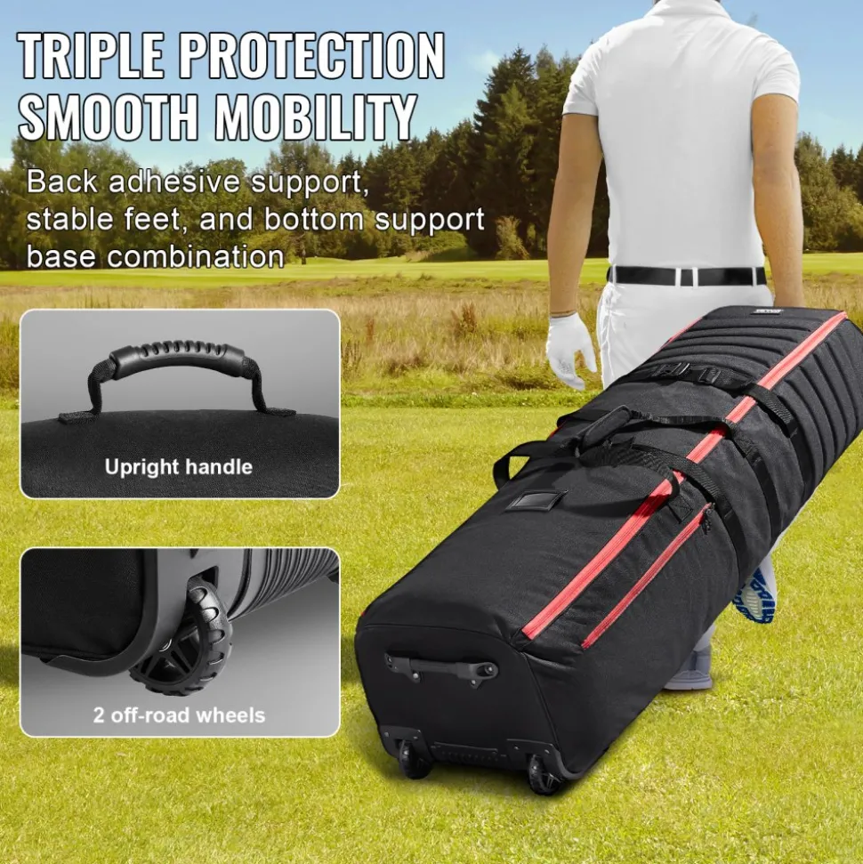 VEVOR Golf Travel Bag, Outdoors Soft-Sided Golf Travel Cover Case, Heavy Duty 1000D Nylon Wear-Resistant, Padded Golf Luggage Case Cover with Wheels, Foldable Golf Club Storage Bag for Airlines