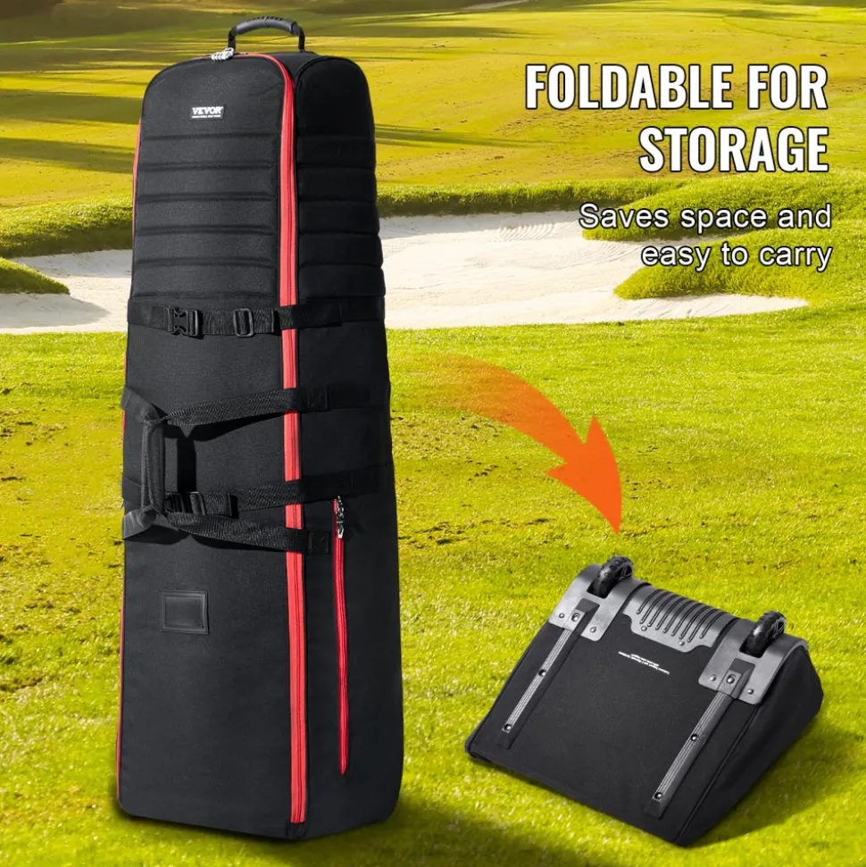 VEVOR Golf Travel Bag, Outdoors Soft-Sided Golf Travel Cover Case, Heavy Duty 1000D Nylon Wear-Resistant, Padded Golf Luggage Case Cover with Wheels, Foldable Golf Club Storage Bag for Airlines