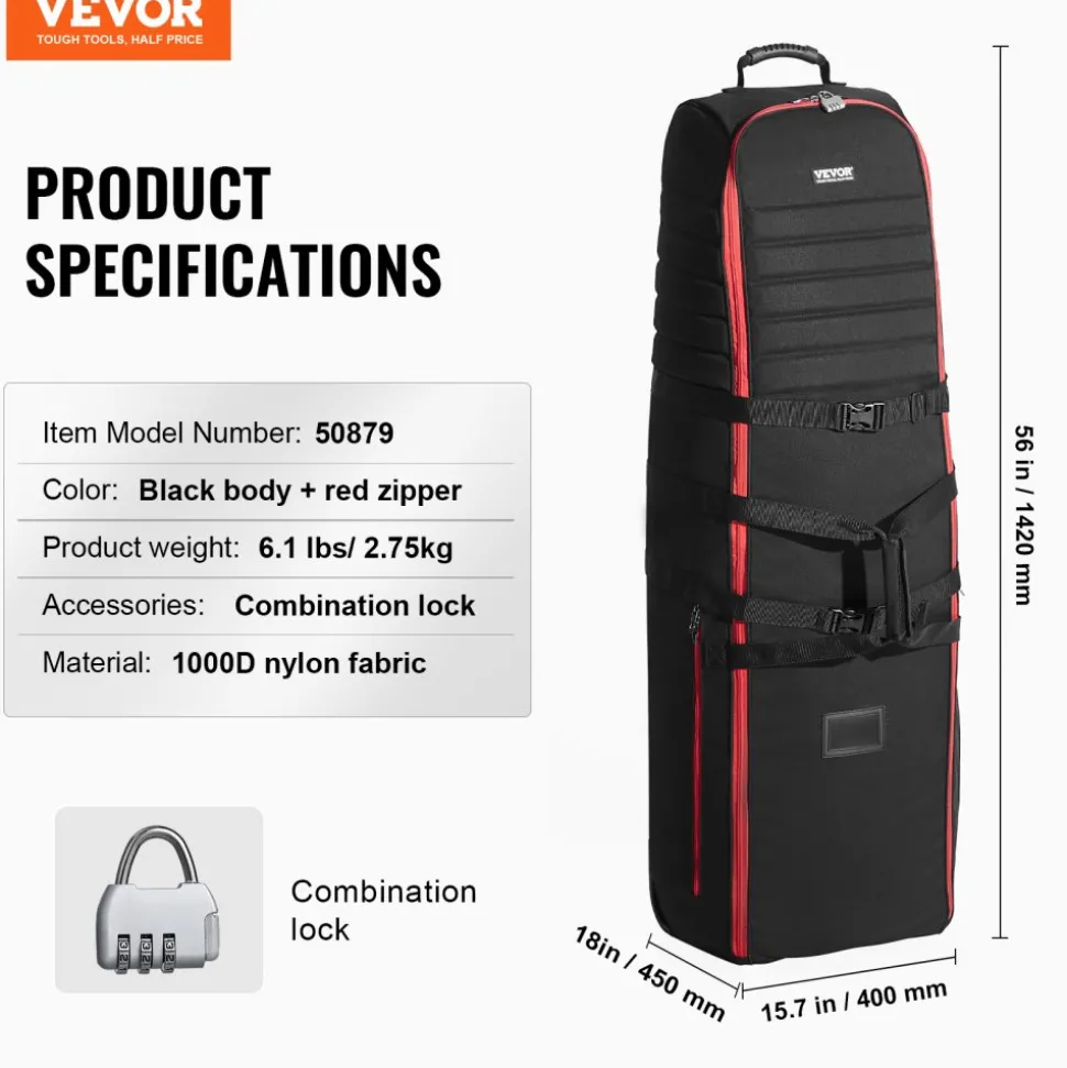 VEVOR Golf Travel Bag, Outdoors Soft-Sided Golf Travel Cover Case, Heavy Duty 1000D Nylon Wear-Resistant, Padded Golf Luggage Case Cover with Wheels, Foldable Golf Club Storage Bag for Airlines