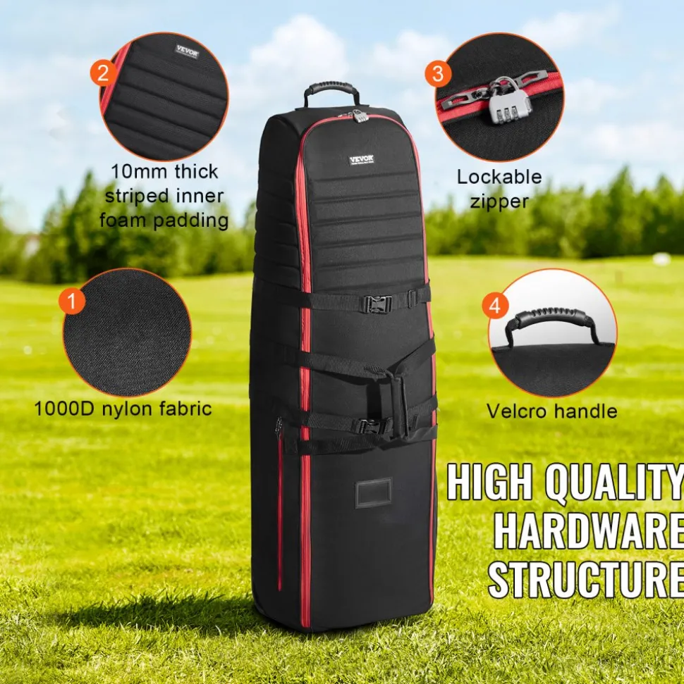 VEVOR Golf Travel Bag, Outdoors Soft-Sided Golf Travel Cover Case, Heavy Duty 1000D Nylon Wear-Resistant, Padded Golf Luggage Case Cover with Wheels, Foldable Golf Club Storage Bag for Airlines